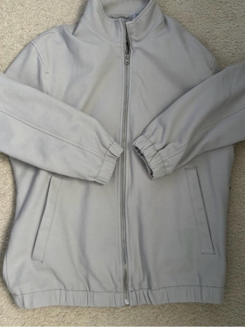 Zara Light Gray Bomber Jacket Zip Up High Collar Old Money Minimalist Mens M